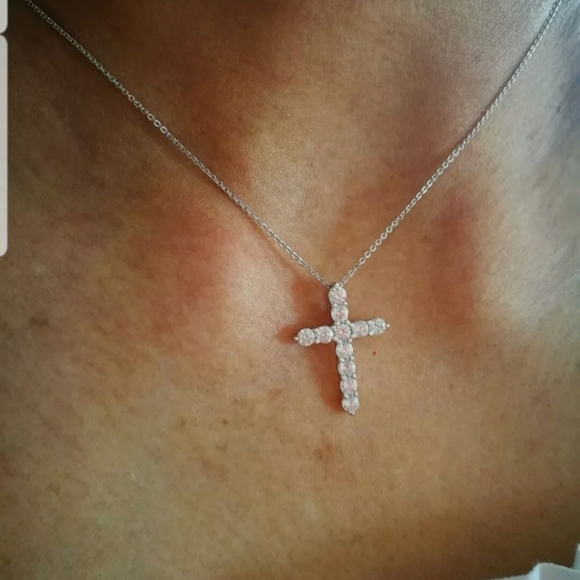 Cross Pendant Necklace with Chain 925 STAMPED Women's Men's - Picture 3 of 10